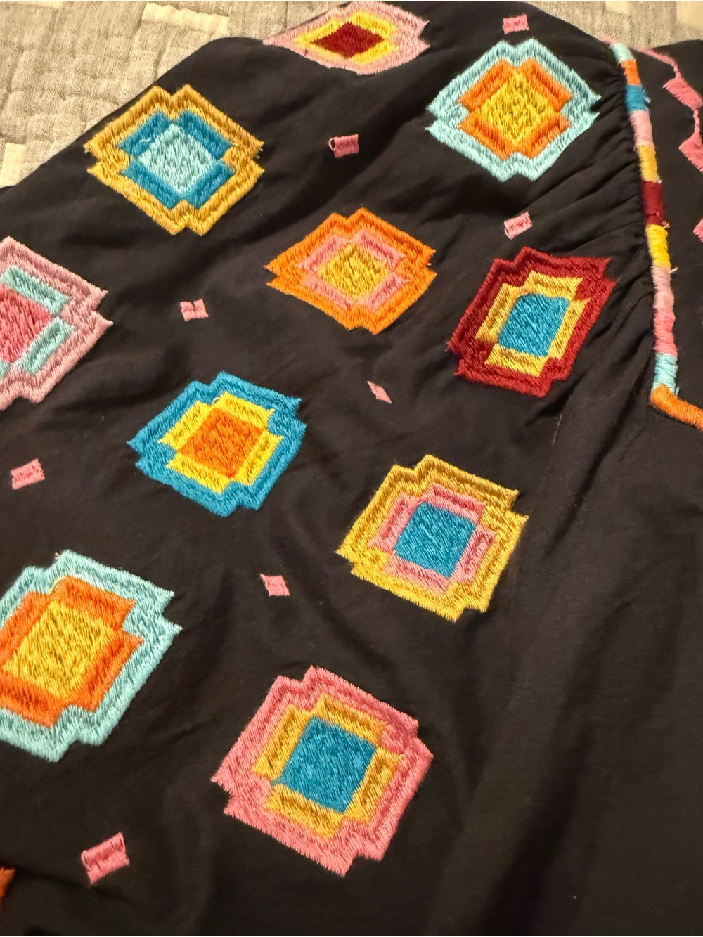 THML Black Puff Sleeve Top with Multicolor Embroidery - Picture 4 of 4